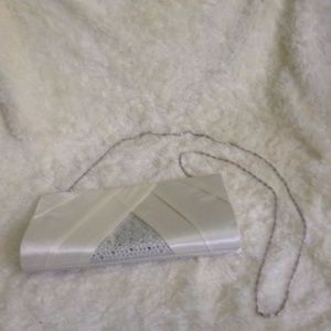 Clutch Purse Small Ivory Pleats Rhinestones